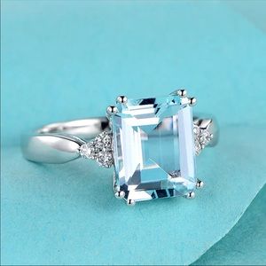 NEW 925 silver Big Blue Rectangle Stone Ring